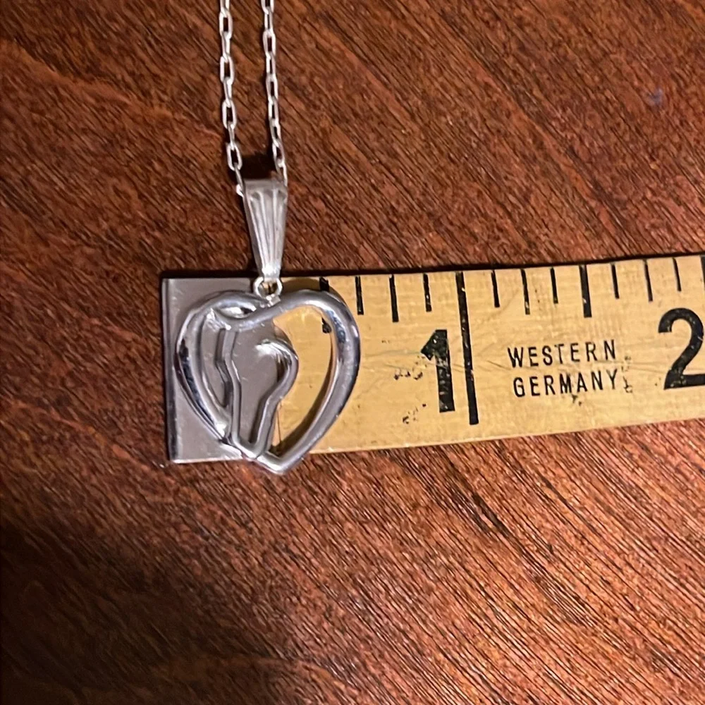 Horse Love Heart Pendant in Silver Tone with 18 Inch Chain